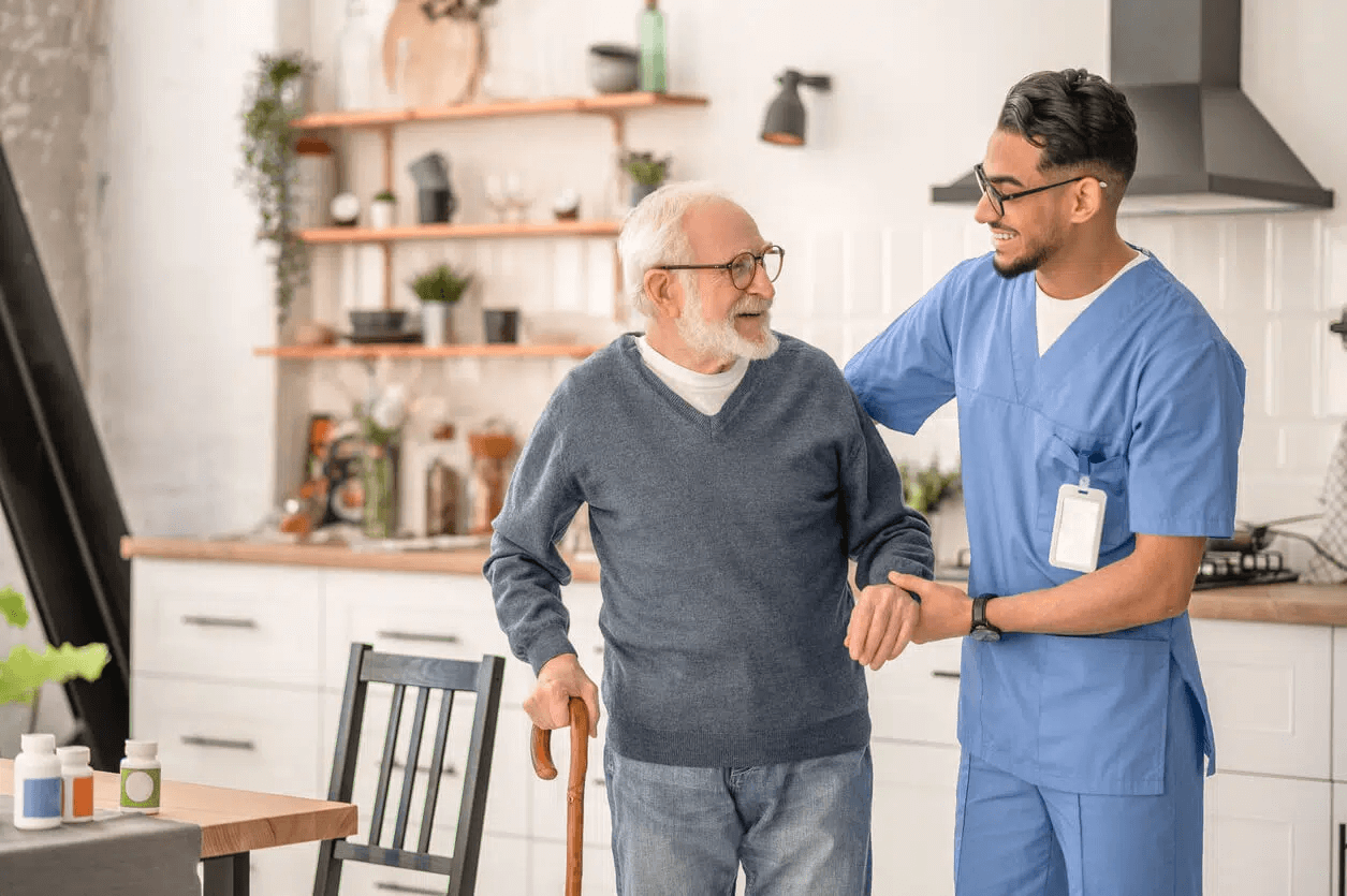 Caregiver helping senior